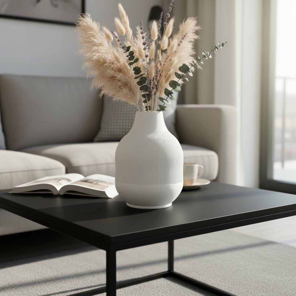 Minimalistische Ribbelvaas – Mat Wit