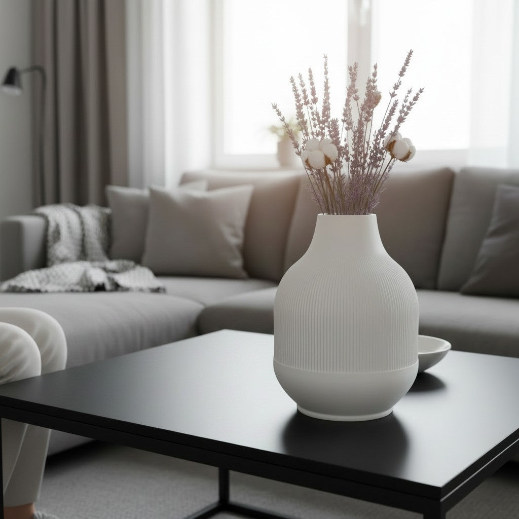 Minimalistische Ribbelvaas – Mat Wit