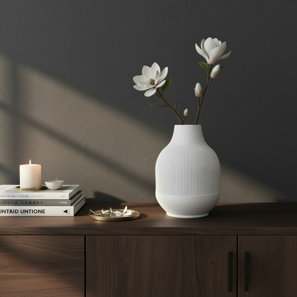 Minimalistische Ribbelvaas – Mat Wit