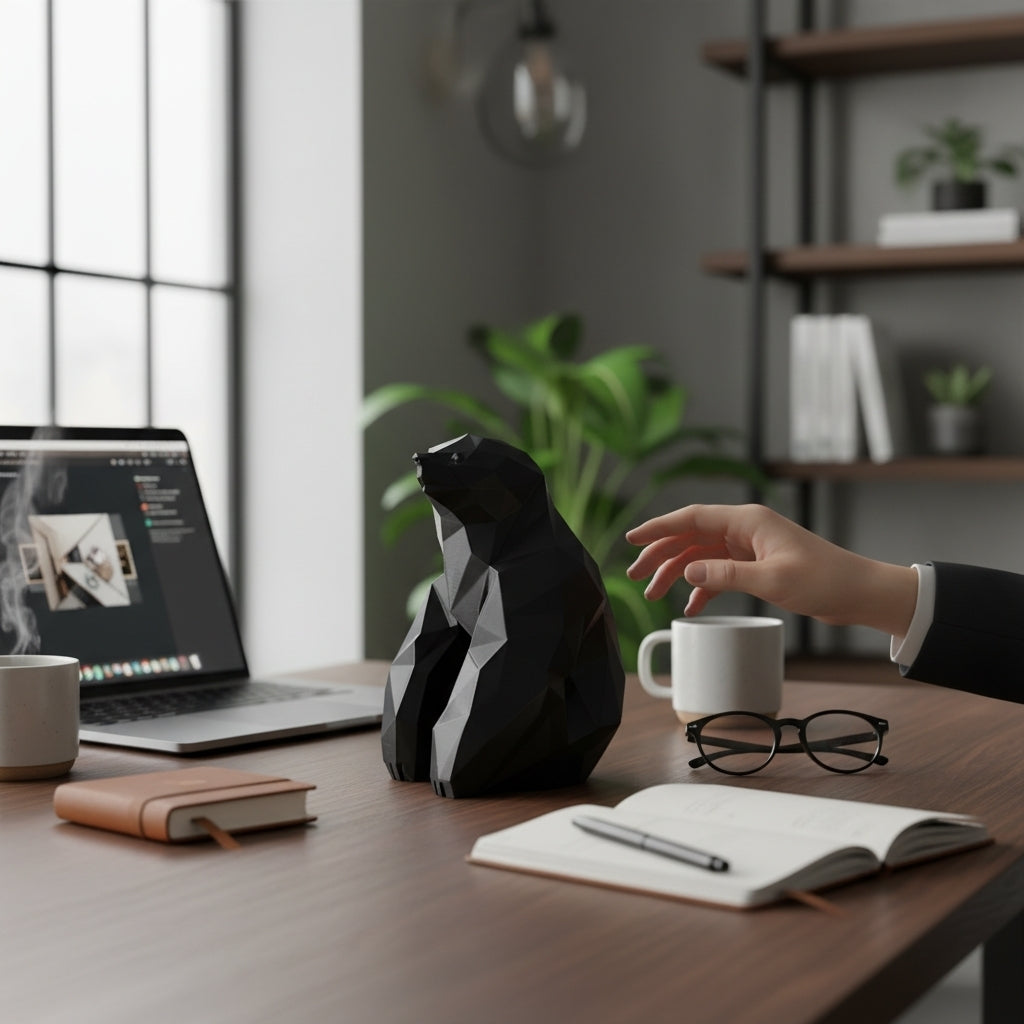 Low Poly Luiaard Sculptuur – Mat Zwart